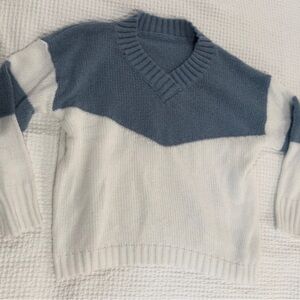 Blue and White V-Neck Sweater